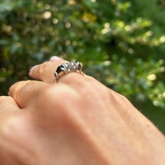 VTG 925 Sterling Black Onyx Marcasite RING - Picture 4 of 10